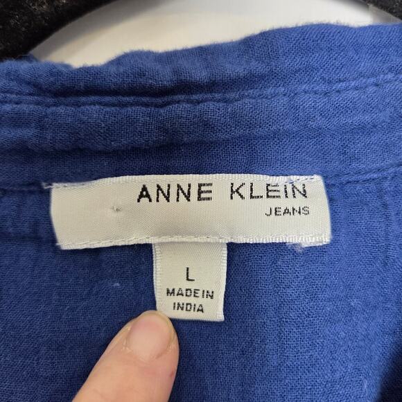 Anne Klein Jeans Womens Gauze Button Up Shirt Estate Blue Large - Picture 3 of 7